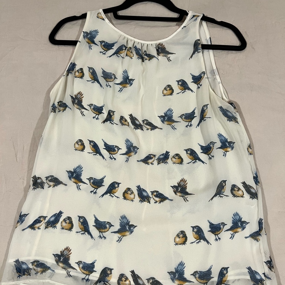 White Bird Print Sleeveless Top